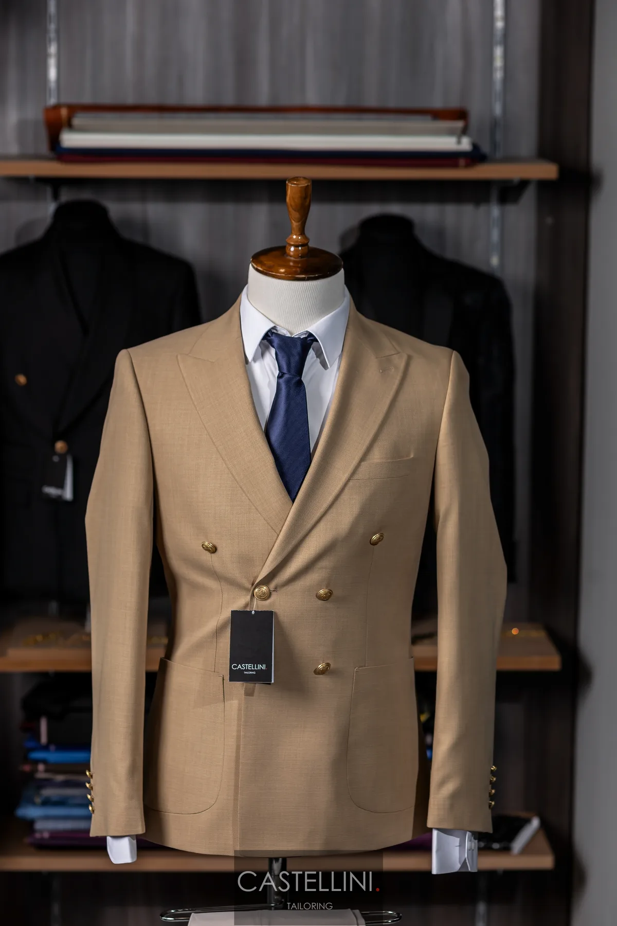 Costum camel, croială la două rânduri, Castellini Tailoring
