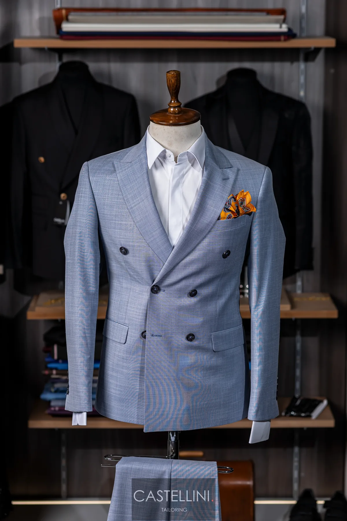 Sacou bleu cu carouri Prince of Wales, Castellini Tailoring
