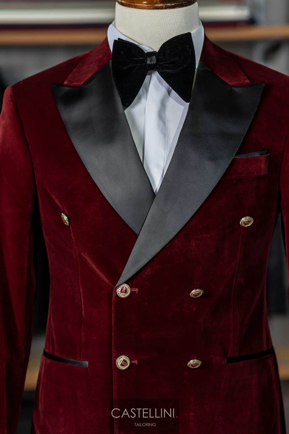 Sacou din catifea bordo, la două rânduri, Castellini Tailoring