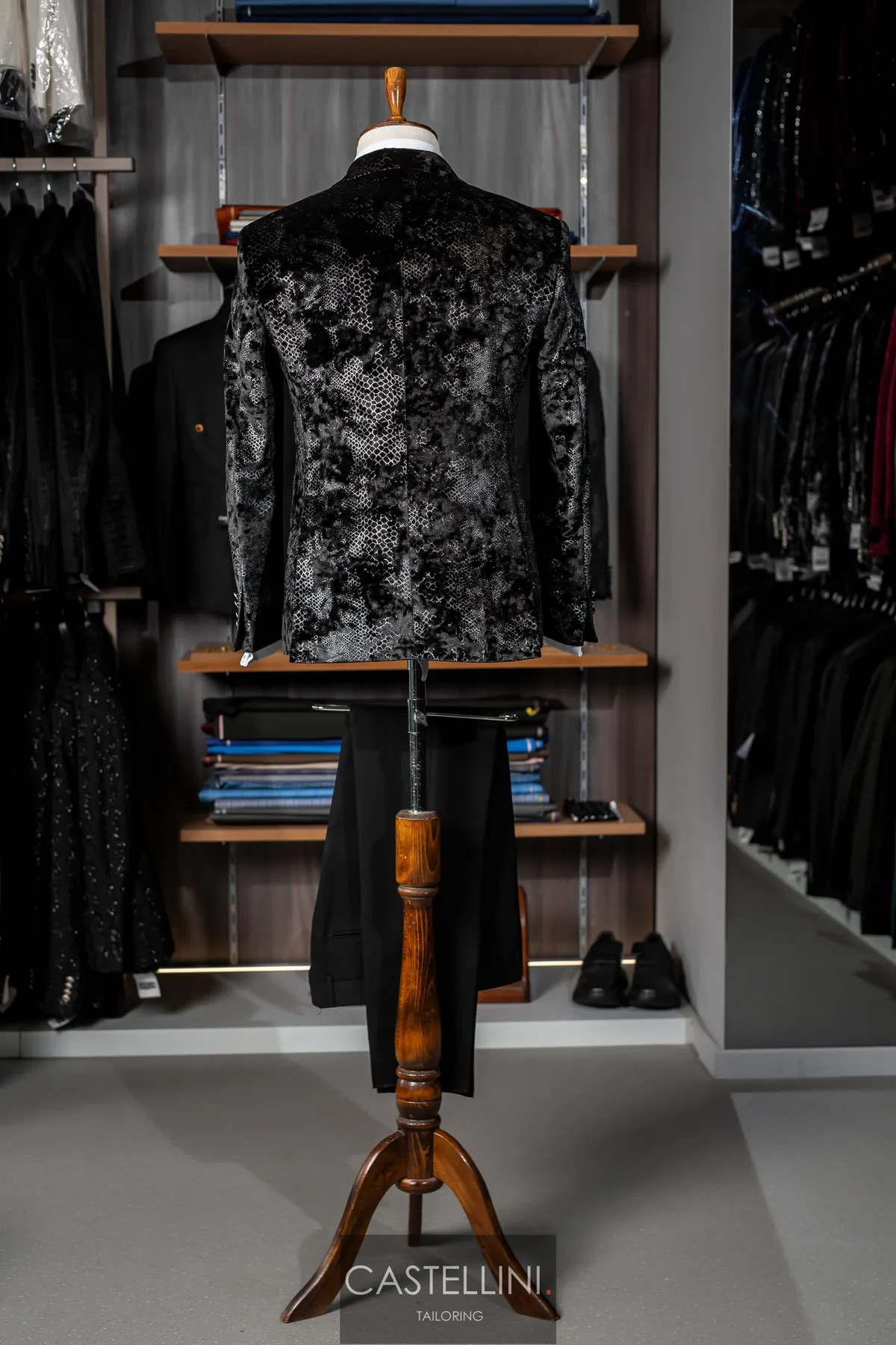 Sacou negru-argintiu cu print floral, la două rânduri, vedere 6